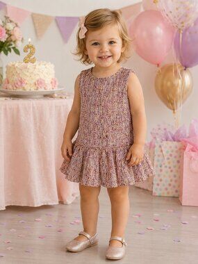 Nordstrom PEEK 'Brooklyn' shimmery pink crop waist Holiday dress 2-3 yrs